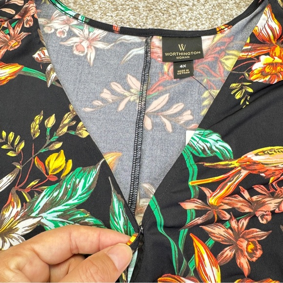 NEW Worthington Black Floral Wrap Blouse Womens Size 4X Stretch - Picture 6 of 16
